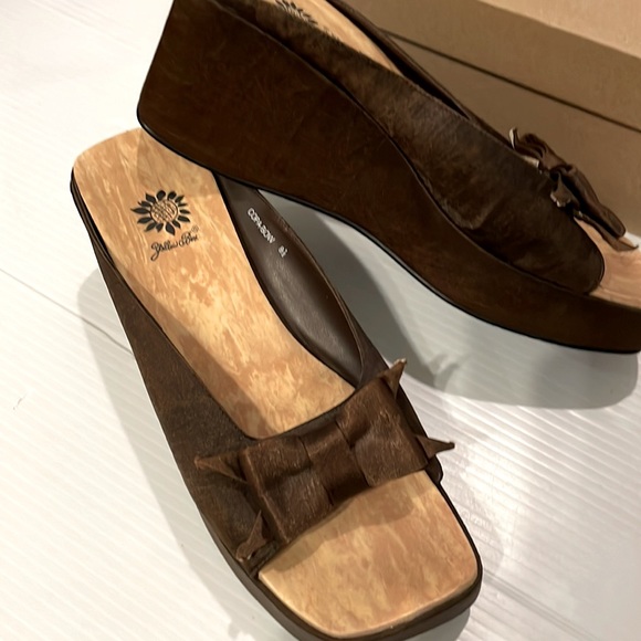 Yellow Box Women’s Chocolate Brown Wedge Sandals Size 9 COPA-BOW Fabric w/ Bow - Picture 14 of 16